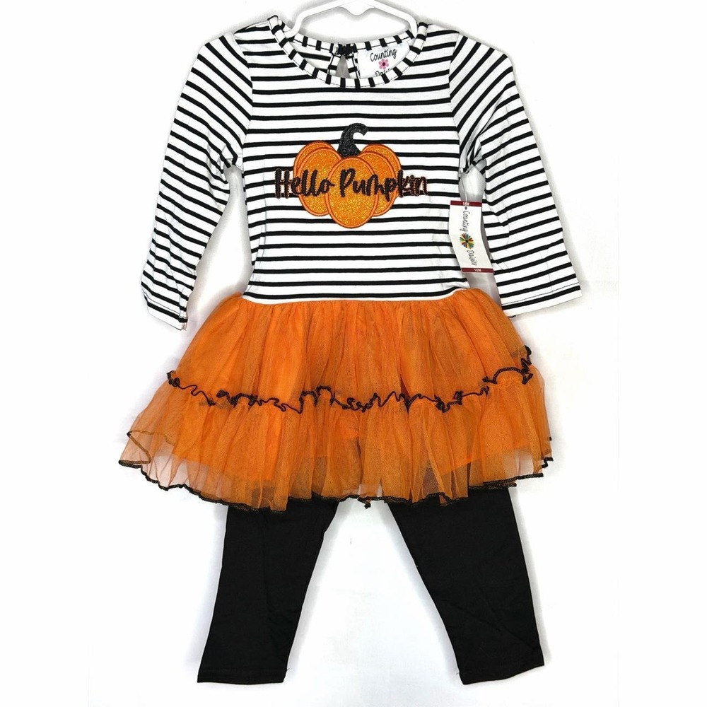 Counting Daisies Hello Pumpkin Halloween Baby Girl 3 Piece Set 18 months